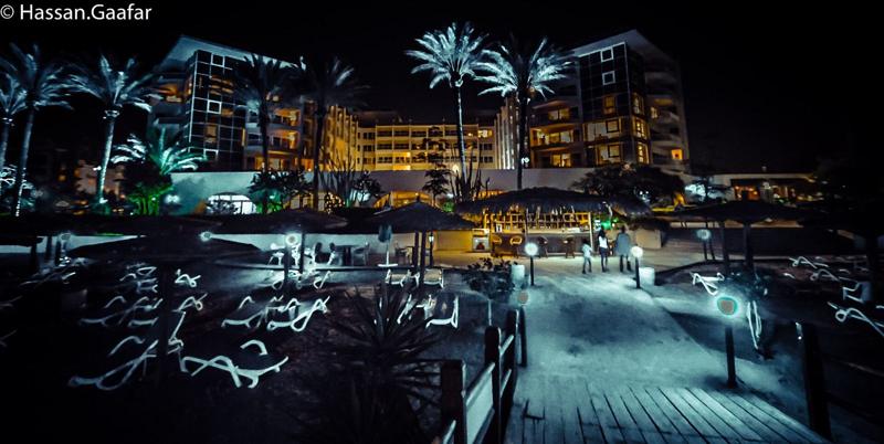 A beach resort in Hurghada lit up at night
